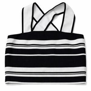 Babaton Striped Crisscross Crop Tank | Black & White | Size M